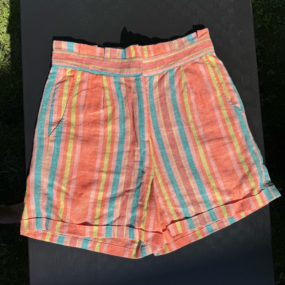 Willow & Clay Linen Colorful Striped High-Waisted Shorts (NWOT)